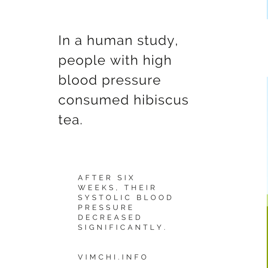 In a human study, people with high blood pressure consumed hibiscus tea. After six weeks, their systolic blood pressure decreased significantly.